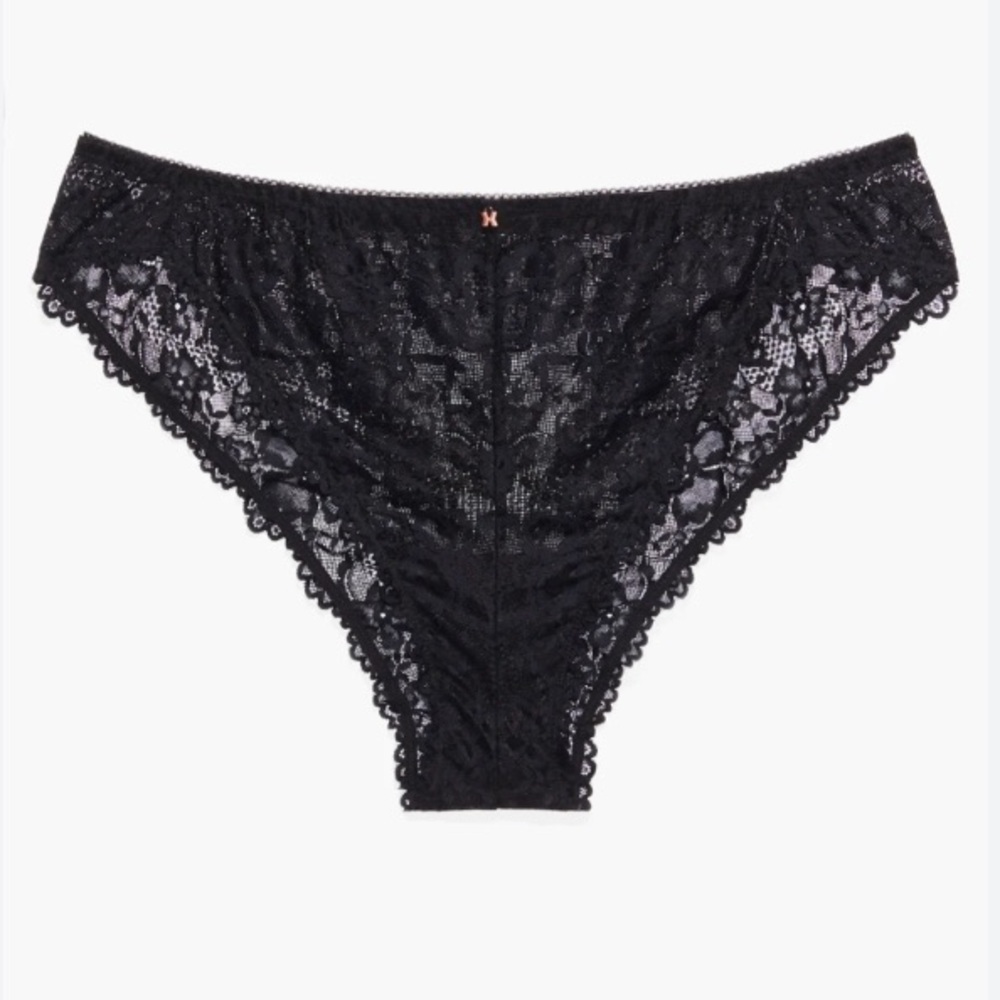 Savage X Fenty Floral Lace High-Leg Brazilian Size 2X Black Caviar
